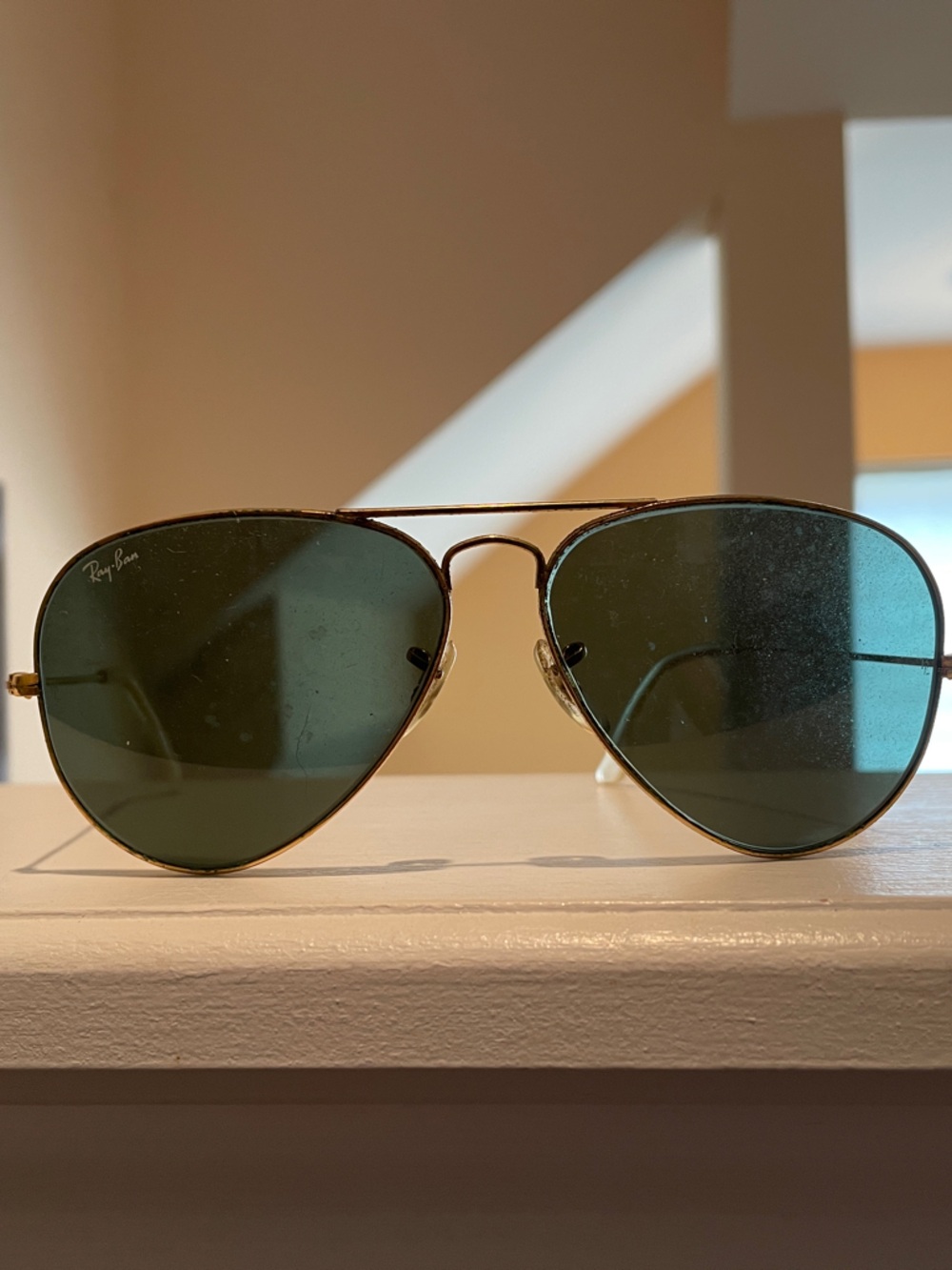 Vintage Ray-Ban Aviator Sunglasses - Green Lenses, Gold Frame w Original Case